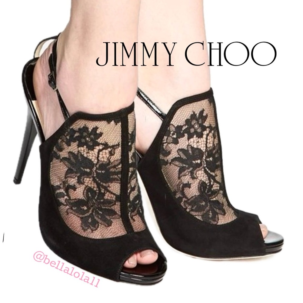 AUTHENTIC JIMMY CHOO BLACK LACE HEELS